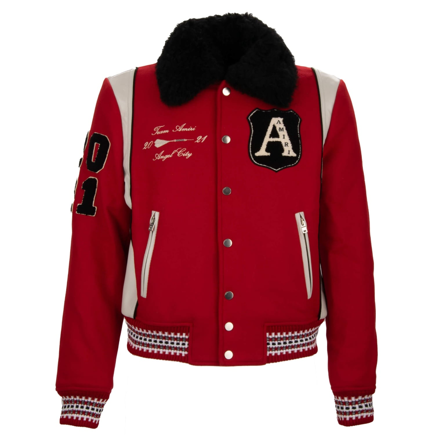 AMIRI Leather Wool Fur Varsity College Jacket ALWAYS ON POINT Red